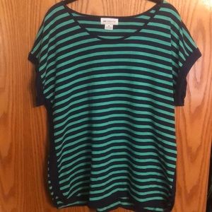 Navy and green striped top
